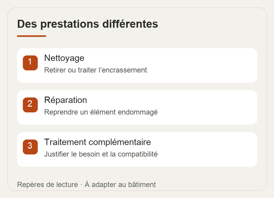 Des prestations différentes — schéma des étapes à vérifier