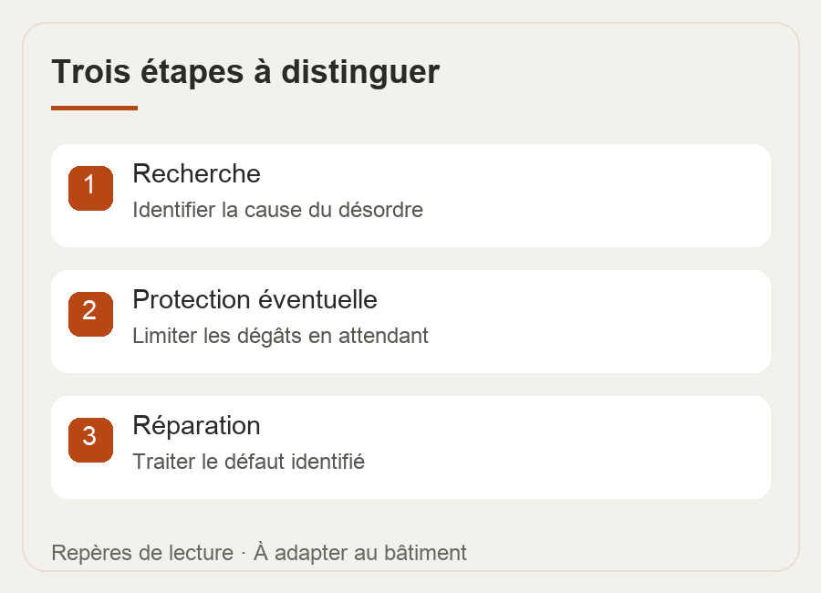 Trois étapes à distinguer — schéma des étapes à vérifier