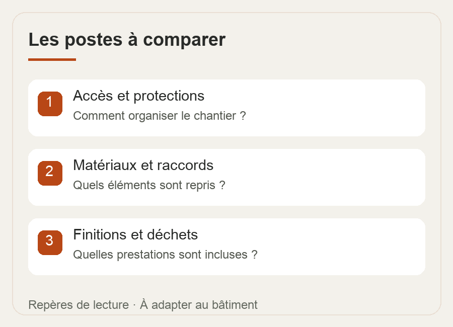 Les postes à comparer — schéma des étapes à vérifier