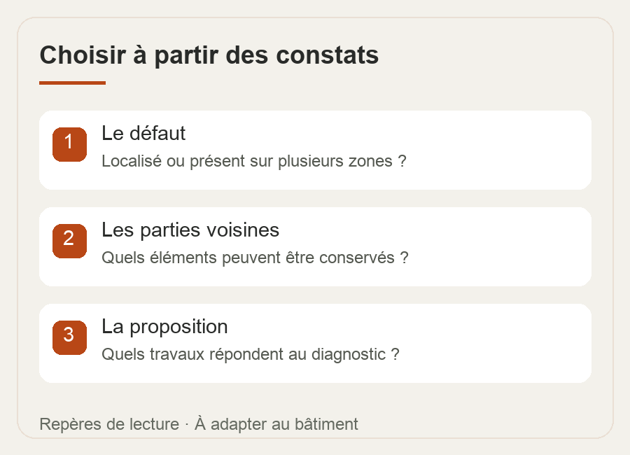 Choisir à partir des constats — schéma des étapes à vérifier
