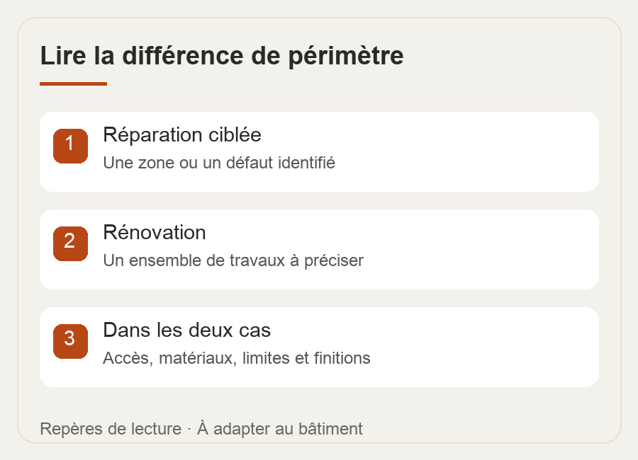 Lire la différence de périmètre — schéma des étapes à vérifier