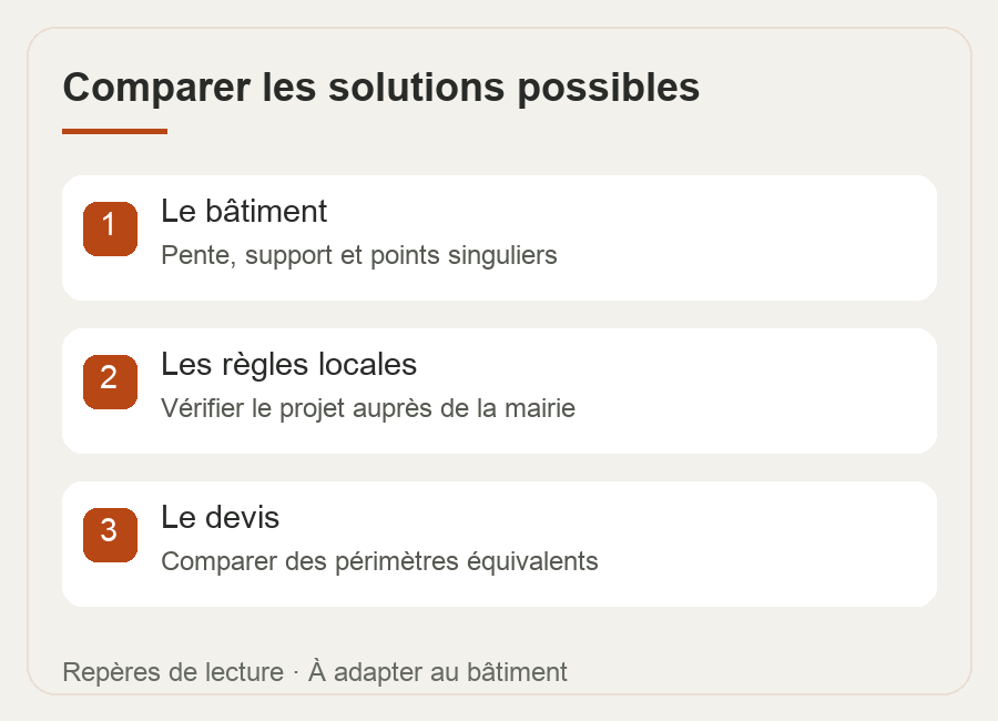 Comparer les solutions possibles — schéma des étapes à vérifier